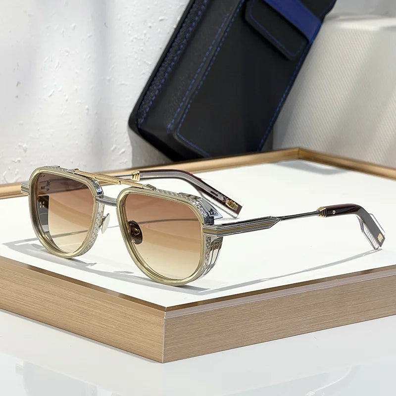 NEVERA Luxury Craft Black Sliver Double Bridge Pilot Sunglasses for Men Original High Street Top Quality Alloy Solar Glasses