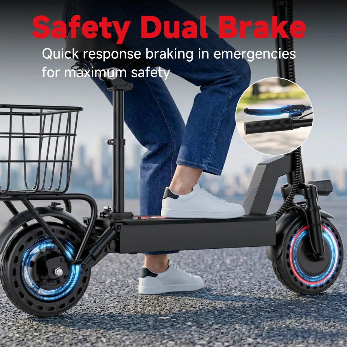 2026 New 500W 10inch Solid Tire Electric Bicycle with Basket 7.8AH Battery 22Miles Max Range 22MPH Max Speed Dua Shock Absorption Foldable Adult Ebike