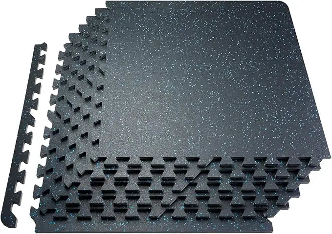 0.56Inch 100sq.ft 25 Tiles Gym Flooring Rubber Top EVA Foam Interlocking Puzzle Workout Mats Black Gray