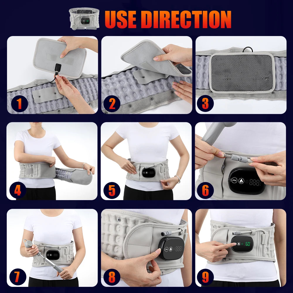 Inflatable Heating Vibration Massage Belt USB Rechargeable Waist Support Back Airbag Abdomen Comfort Device