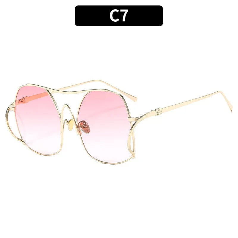 Fashion Polygon Oversized Sunglasses Women Luxury Brand Metal Sun Glasses Personality Outdoor Retro Eyeglassess Uv400 Men