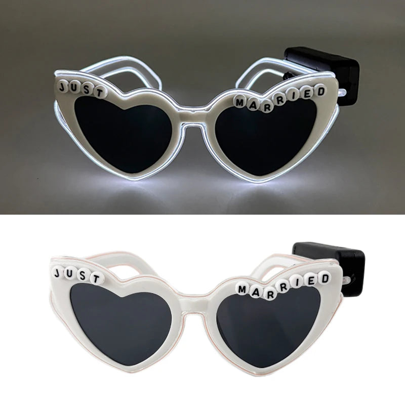 Glowing Just Married Glasses LED Heart Sunglasses Romantic Eyewear for Wedding Couple Lovers Bridal Party