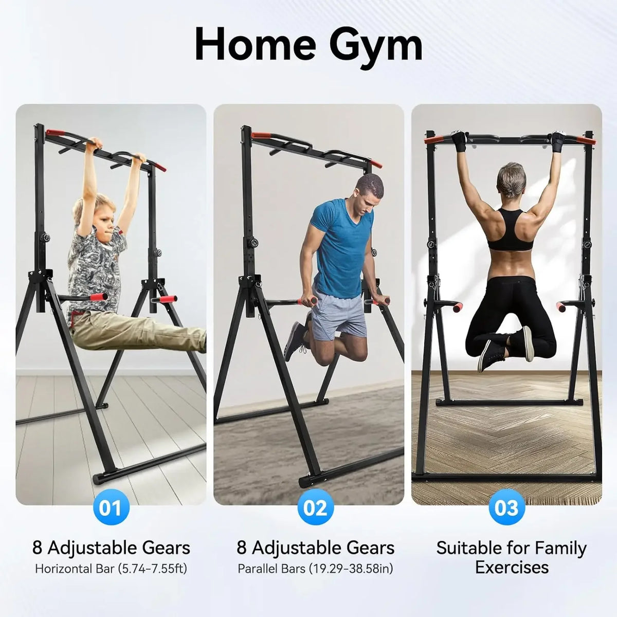 Pull Up Bar Dip Bar Power Tower Workout Dip Station Height Adjustable Free Standing Chin Up Bar Home Gym Equipment 440LBS Weight
