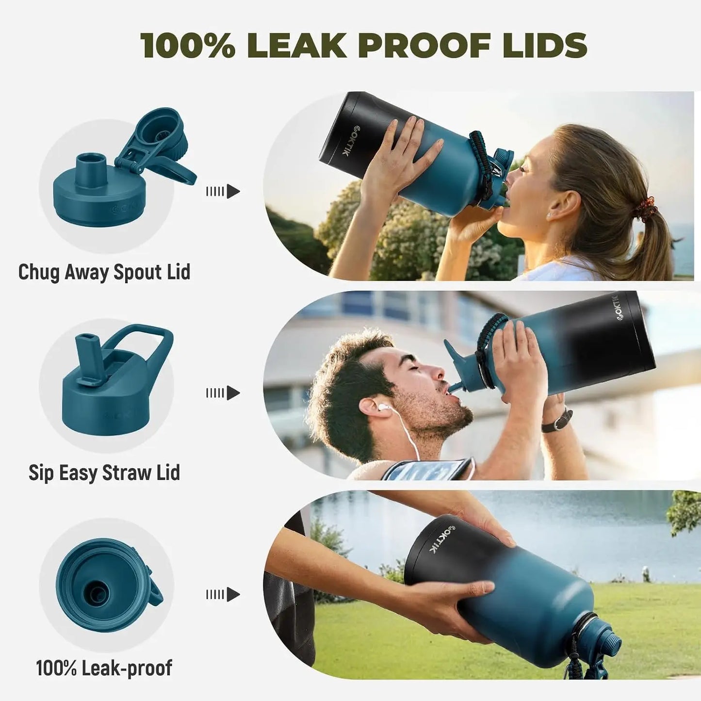 128oz Insulated Water Bottle - Stainless Steel Vacuum, 1 Gallon Large Capacity Sports Bottle with Straw, Carry Bag & Handle, for Gym & Hiking
