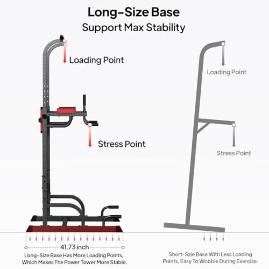 Home gym dip station pull-up bar: steel, black, adjustable height + power elastic ropes for full-body strength training