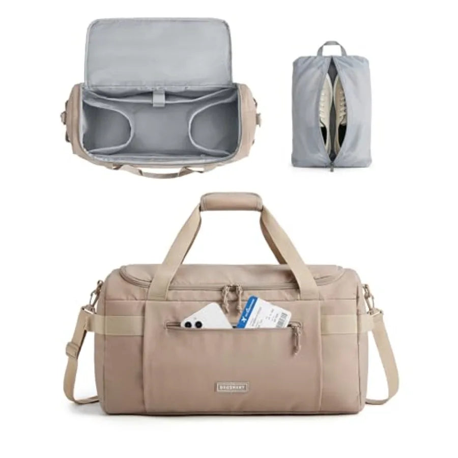 Travel Duffel Bags with Dividers, 32L Gym Duffle Bag with Laptop Compartment, Carry On Weekender Overnight Bag, Shoe Bag, PVC W