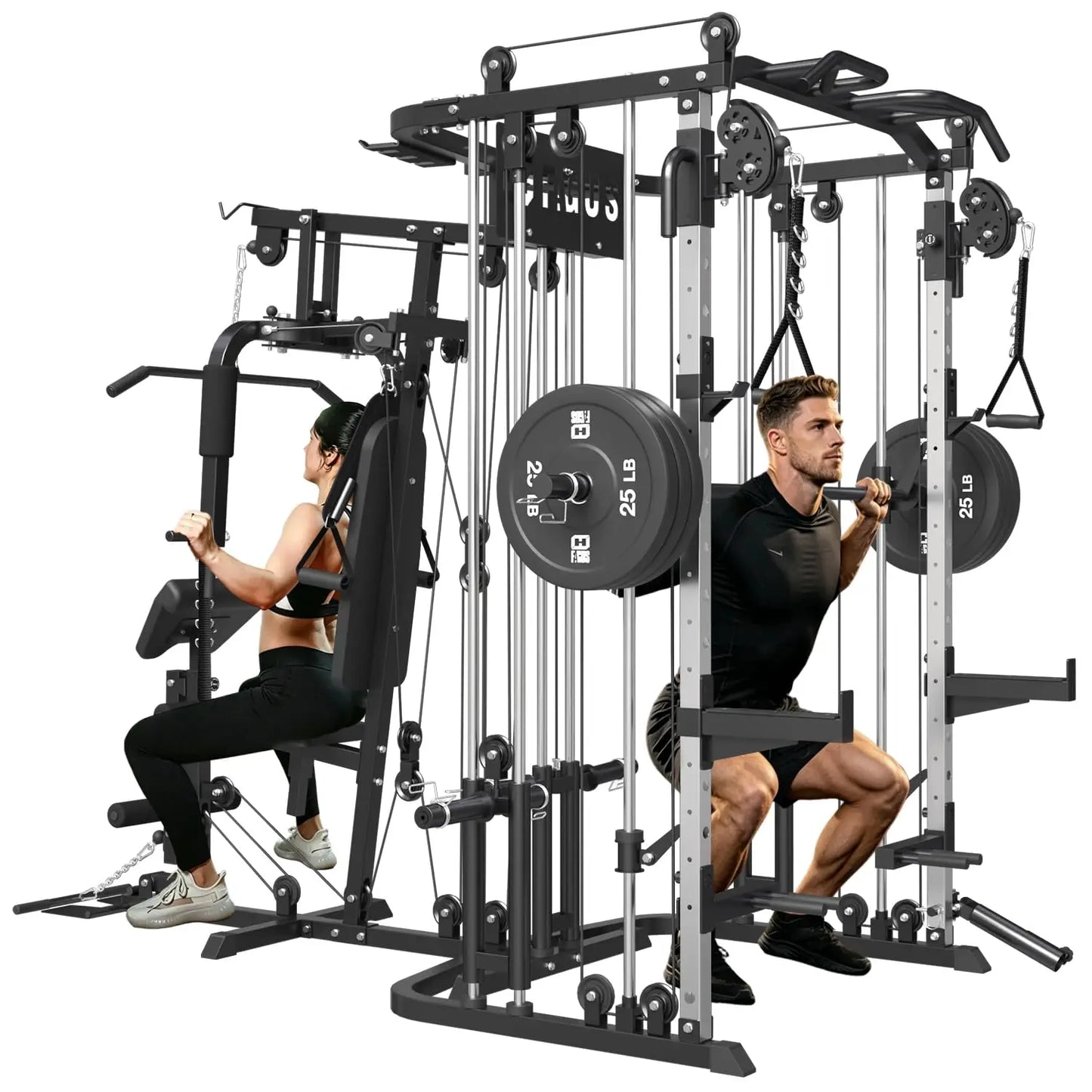 All in One Home Gym System Workout Station, Multi-Function Smithe Machine Power Cage with Cable Crossover System,, Customized