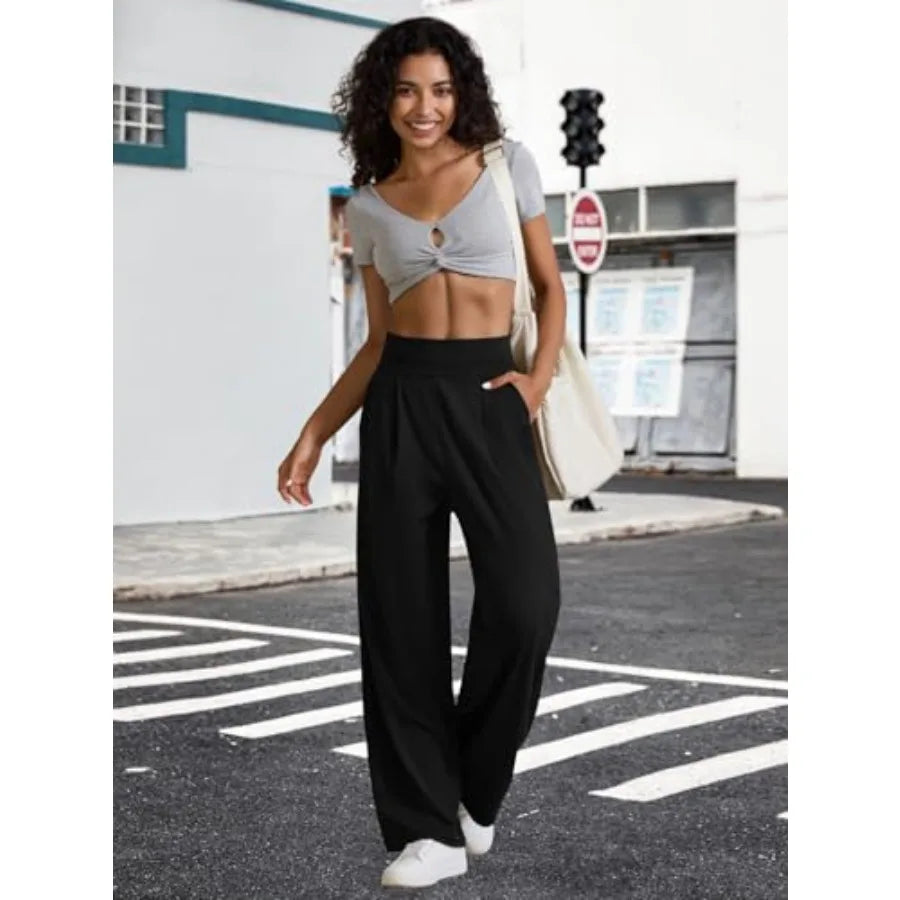 JEKAOYI Womens Wide Leg Yoga Pants High Waist Loose Stretch Casual Lounge Workout Gym Trousers with Pockets