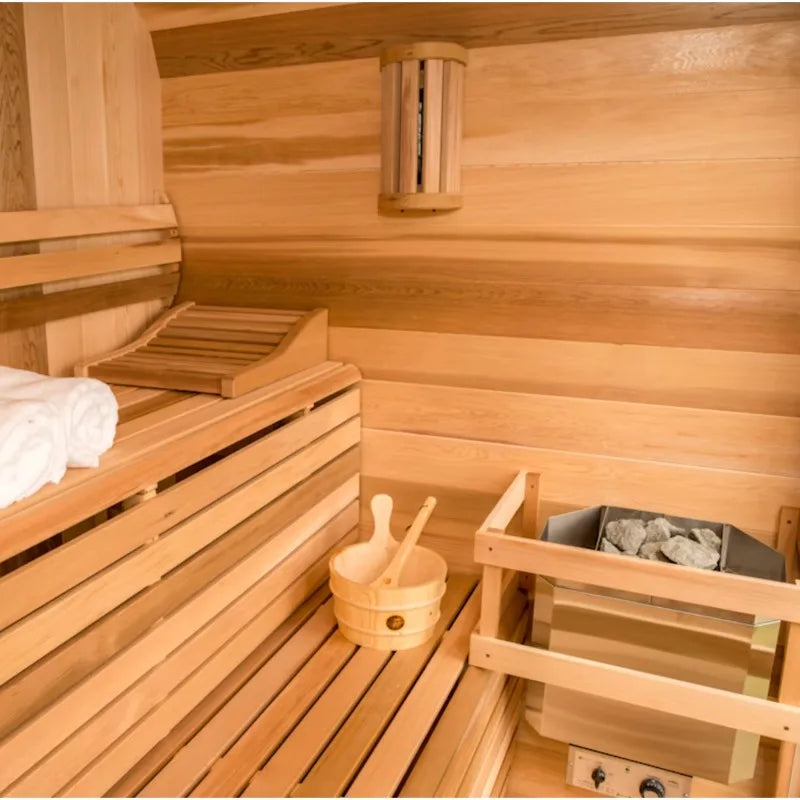 Traditional 6 Person Outdoor Sauna Room 6kW Stove Red Cedar Square House Far Infrared Steamer with Control Panel Custom