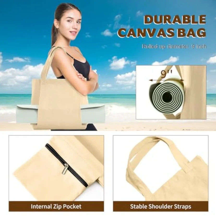 Yoga Mat Carrier, Gym Bag With Yoga Mat Holder, Women Canvas Tote With Shoulder Strap For Pilates, Travel, Office, Sports, Work