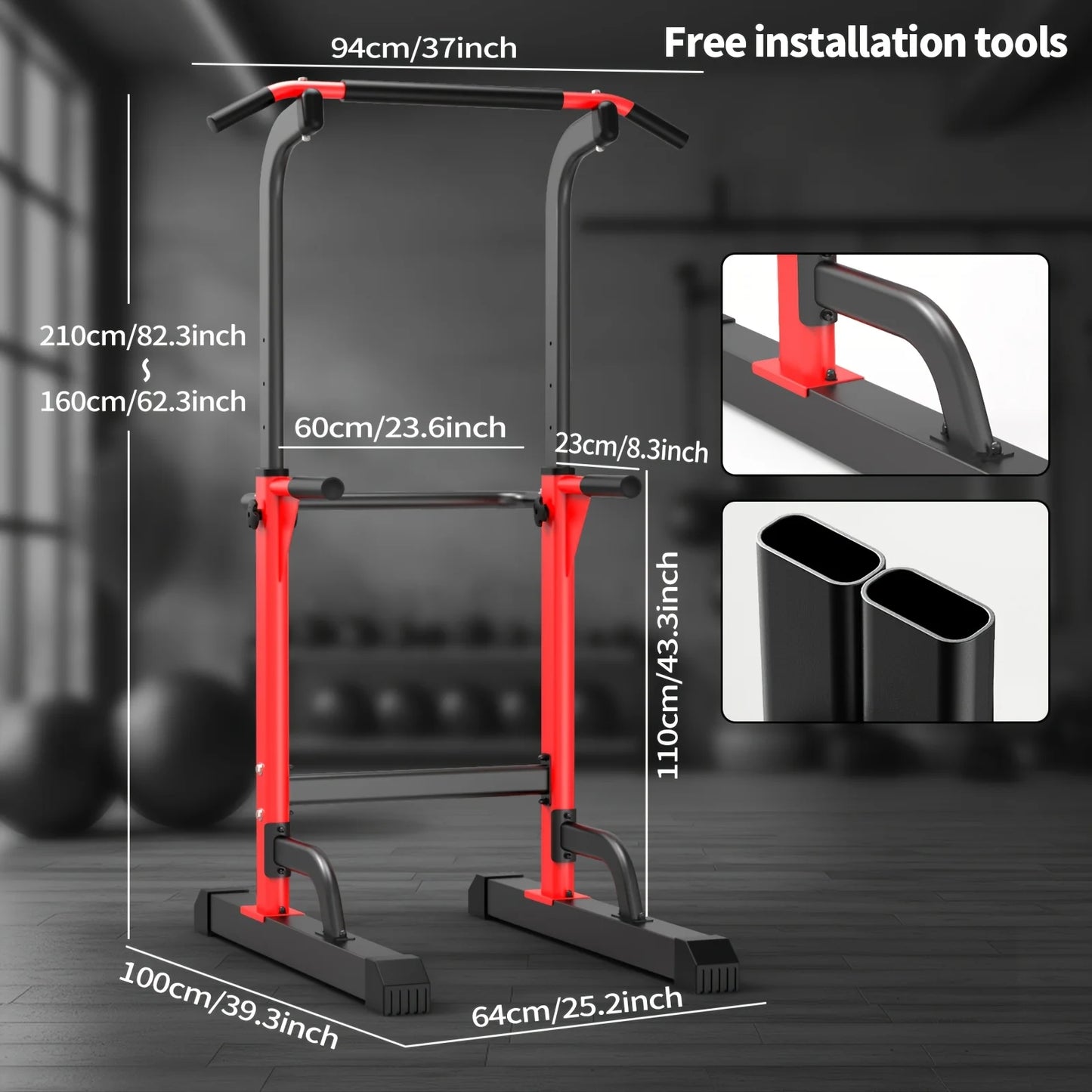 Djustable Height Power Tower Dip Station, Multi-Functional Strength Training Fitness Workout Station, Pull Up Bar Station For Home Gym