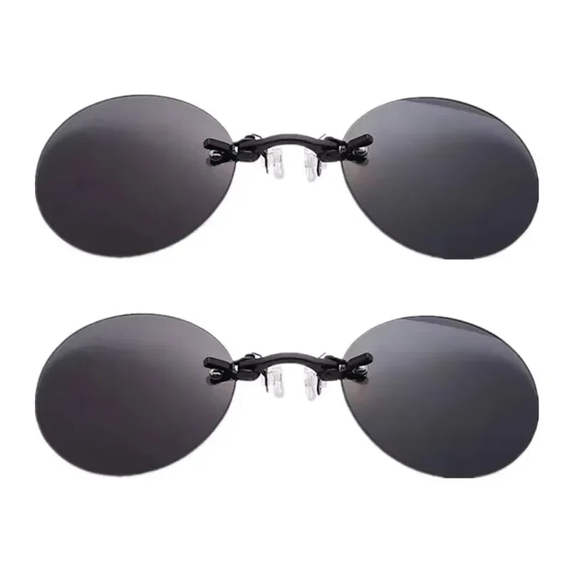 1-2PCS Clip On Nose Glasses Round Rimless Matrix Morpheus Sunglasses Mini Frameless Vintage Men Eyeglasses UV400