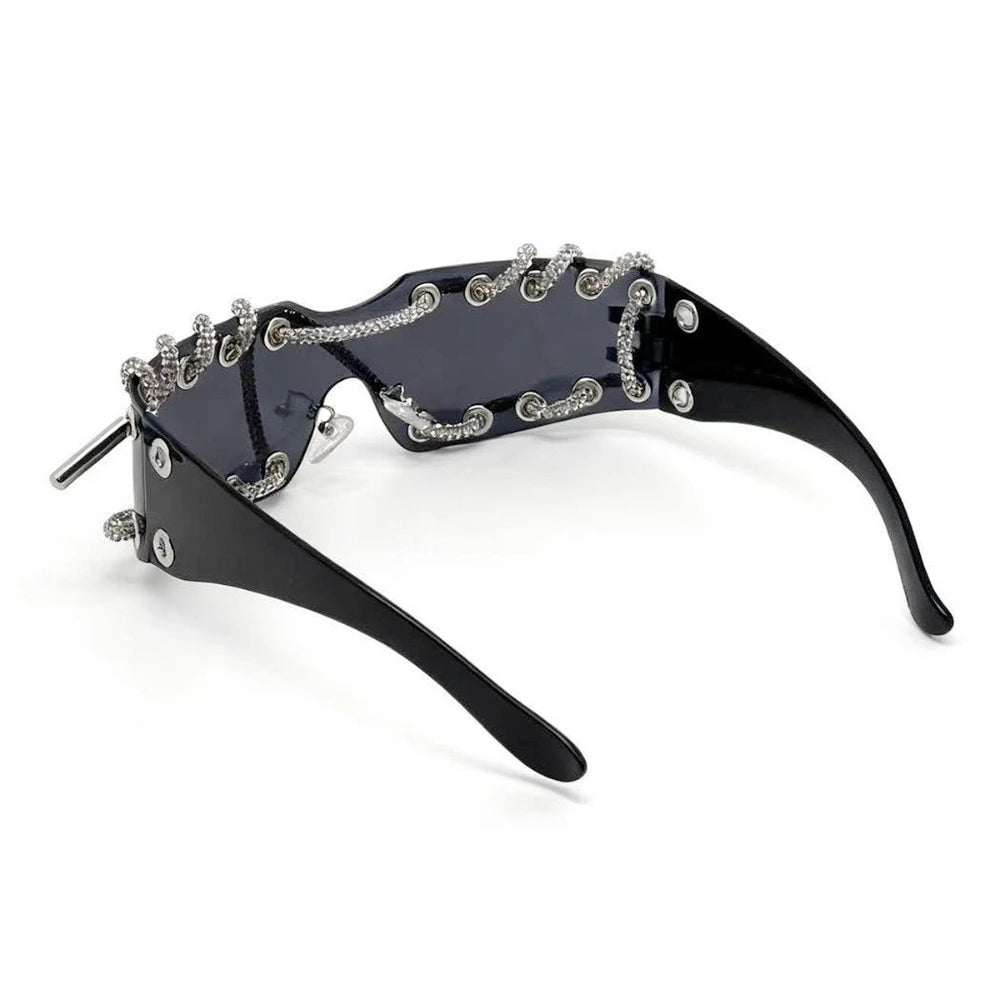 Punk Hip Hop Style Handmade Flash Diamond Sunglasses Y2K Rivets Rimless Retro Black Sunglasses Party Party Accessories