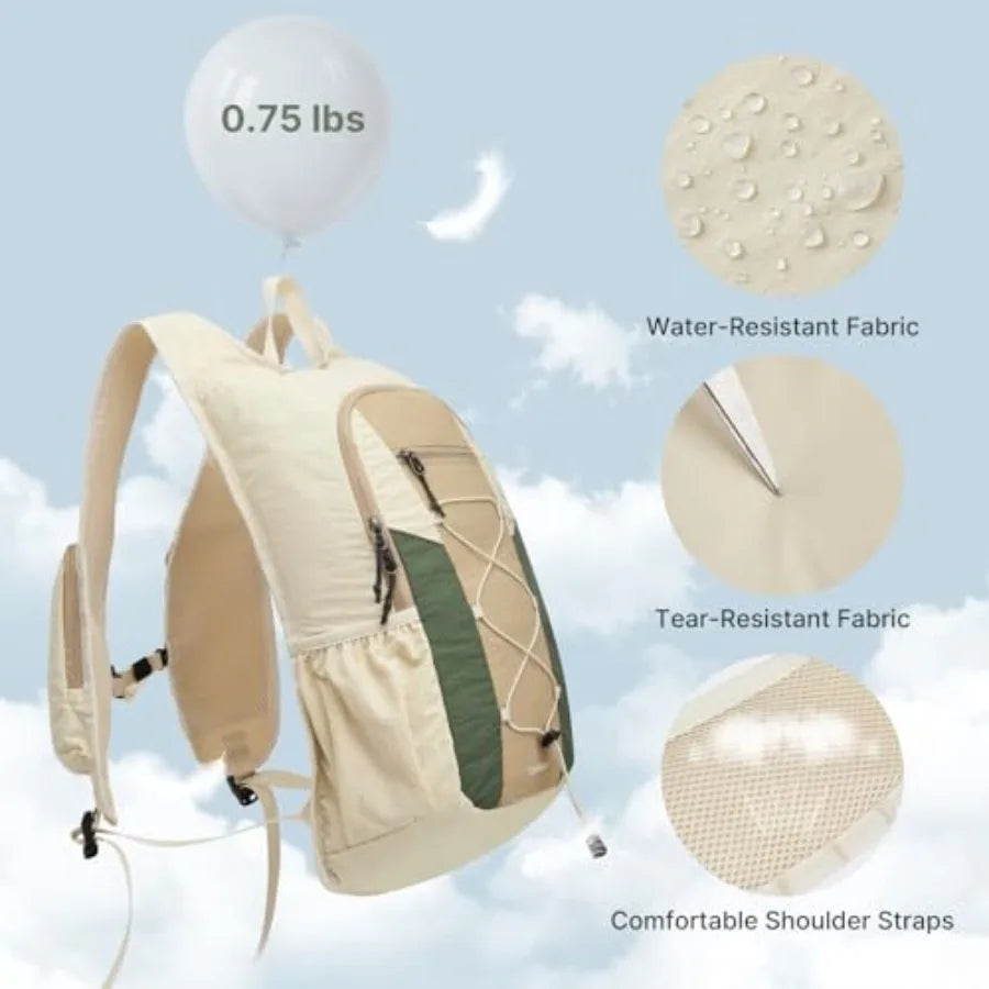 20L Hiking Backpack Lightweight Daypack with Phone Pocket Small Packable Foldable Hiking Bag for Women Men, Green+Beige