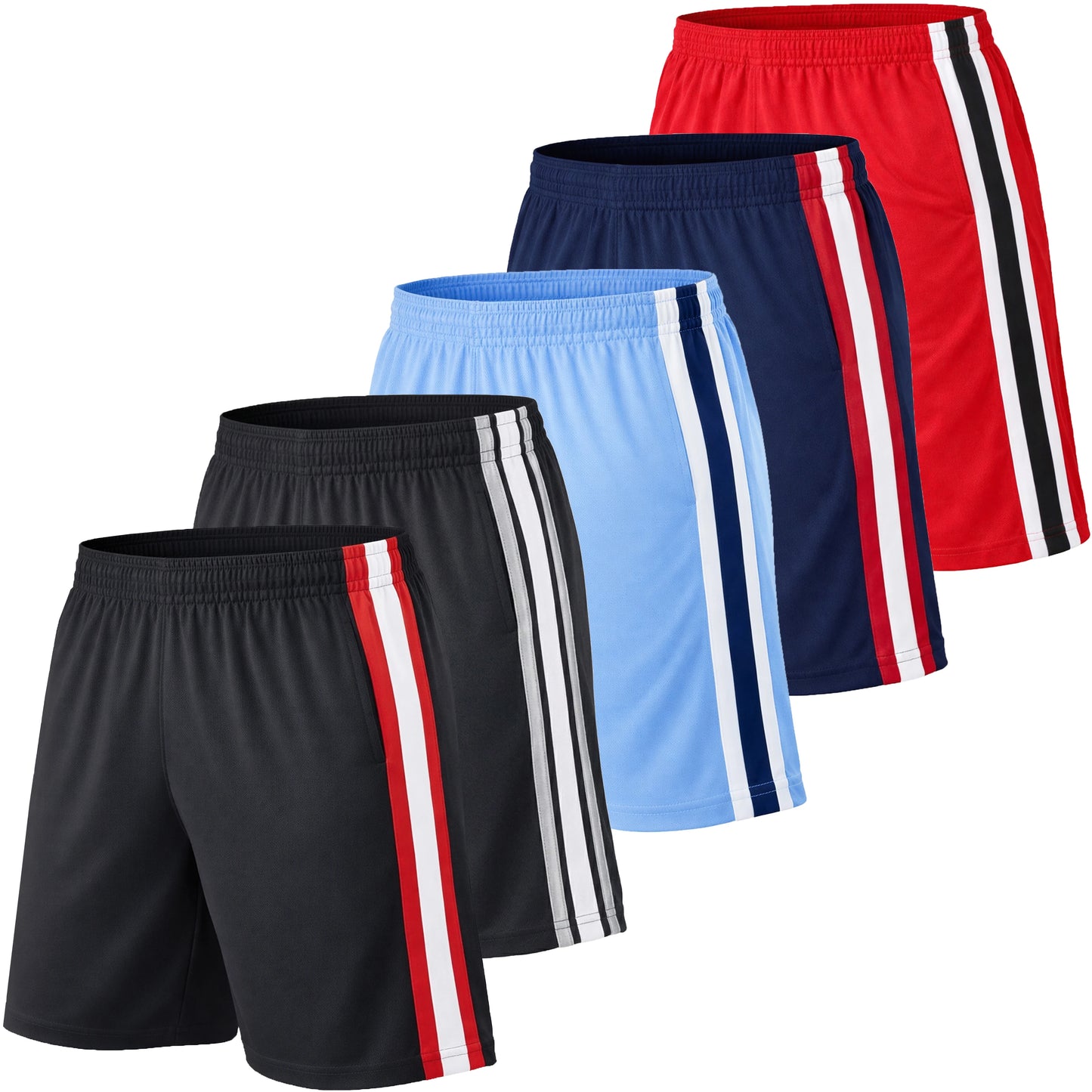 Men's Lightweight Moisture Wicking Mesh Shorts 5 Pack