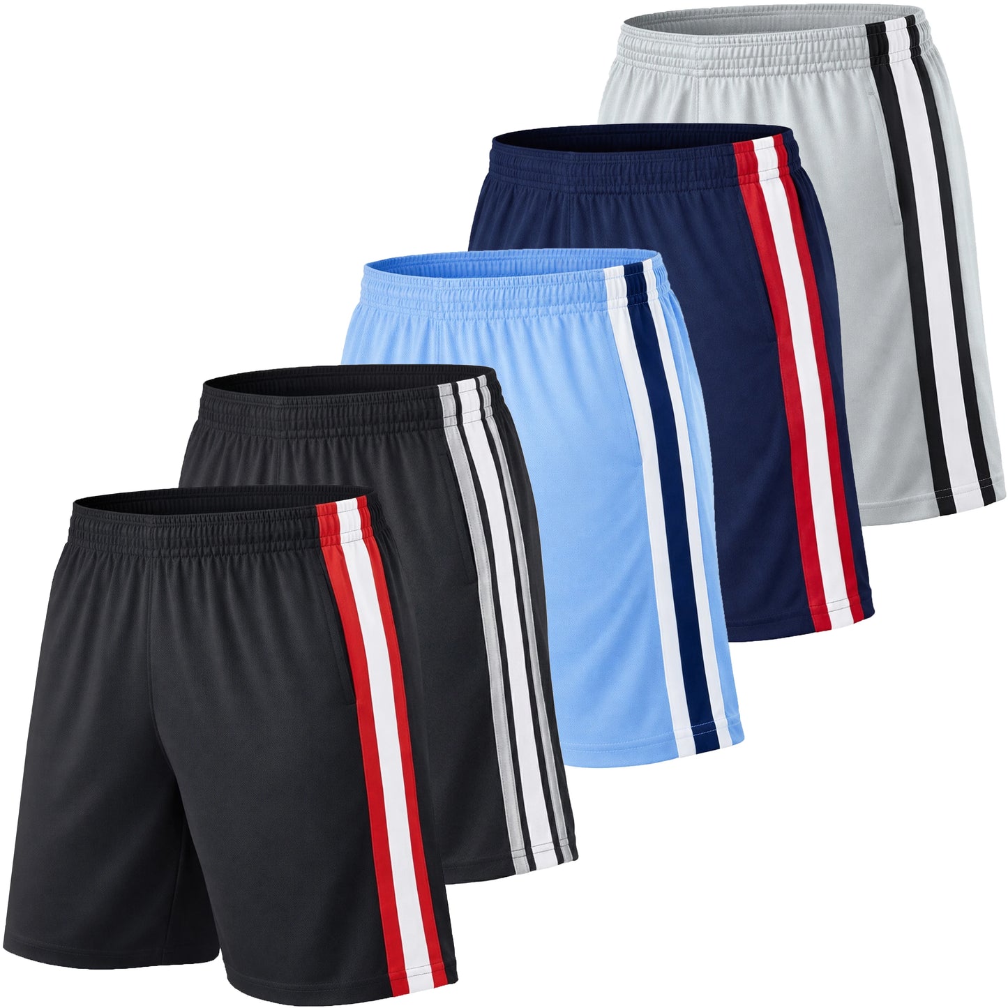 Men's Lightweight Moisture Wicking Mesh Shorts 5 Pack