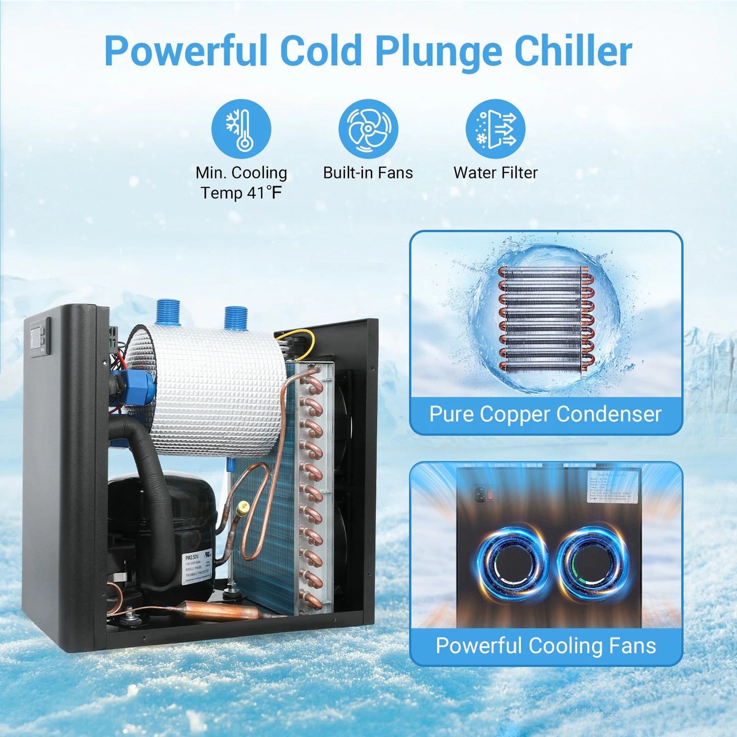Ice Bath Chiller 1/3 HP Cold Plunge Chiller Fast Cooling to 45F Ultimate Muscle Recovery System, Easy Setup with Hose, Pump, Tub