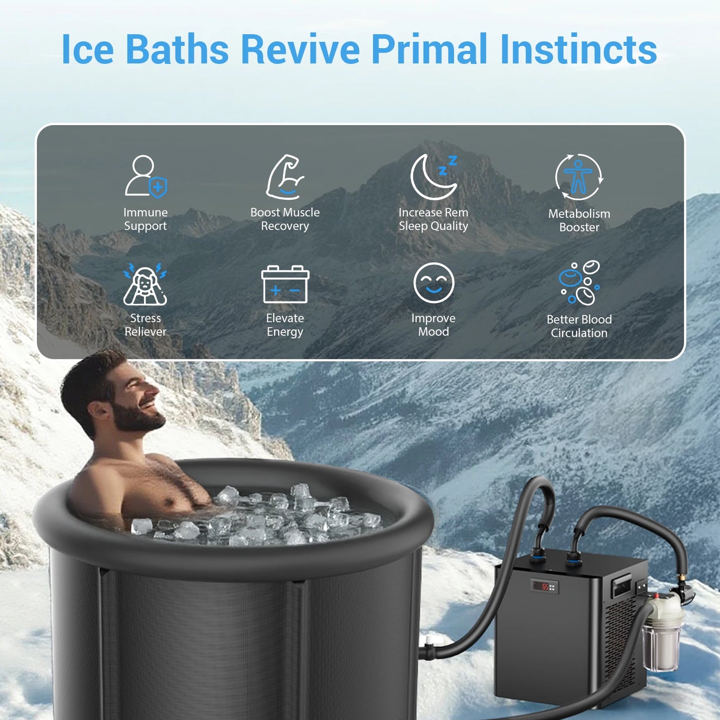 Ice Bath Chiller 1/3 HP Cold Plunge Chiller Fast Cooling to 45F Ultimate Muscle Recovery System, Easy Setup with Hose, Pump, Tub