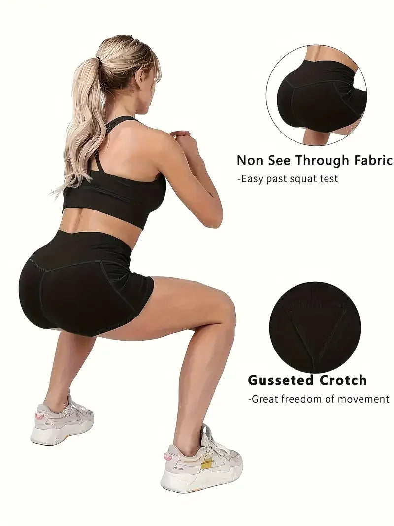 High-waisted, buttock-raising and abdominal-toning sports pants in 5 sets for women. Quick-drying, breathable with pockets.