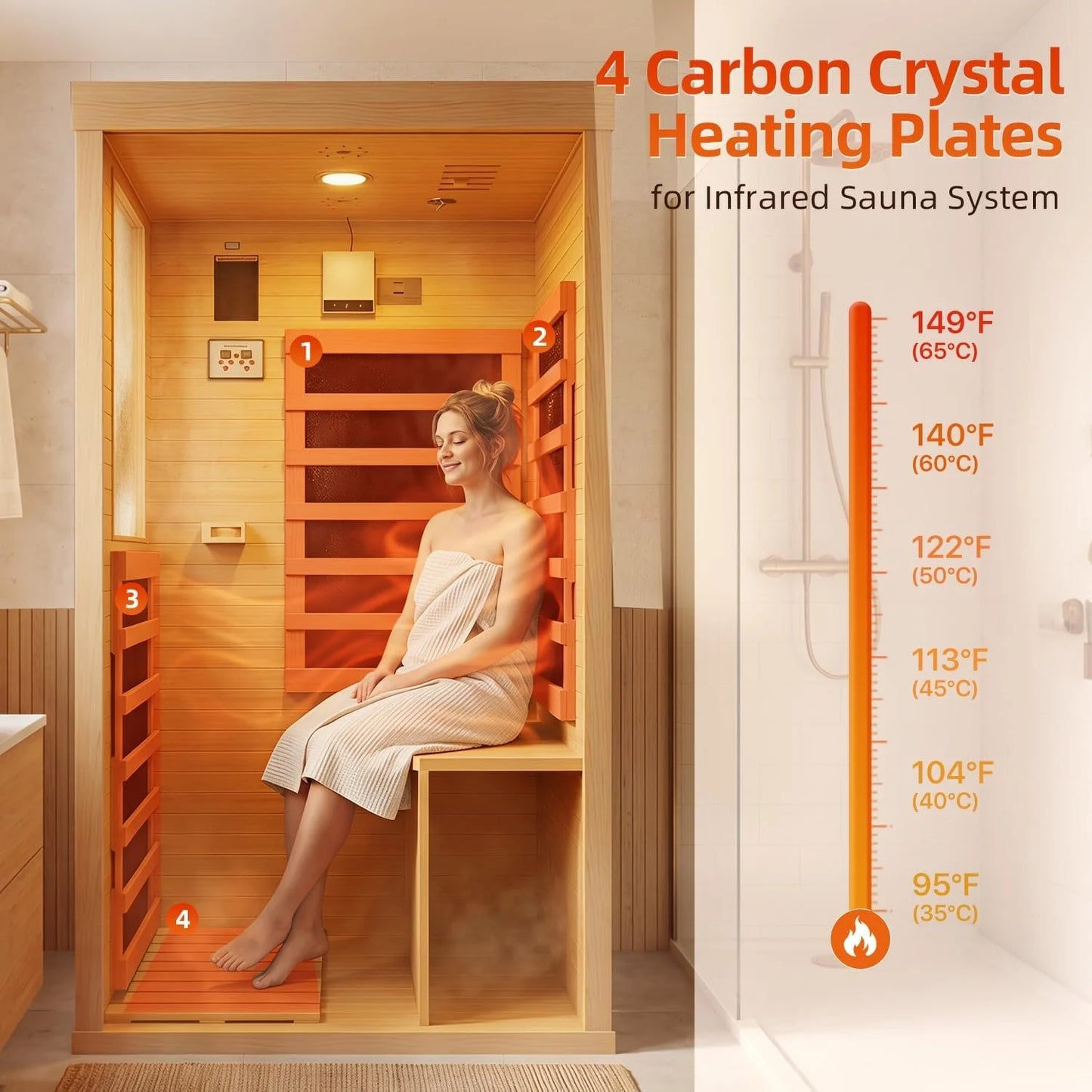 Nordivale 1 Person Wood Infrared Sauna, Canadian Hemlock Traditional Dry Spa Room with Bluetooth & Control Panel, Low EMF Indoor Sauna Cabin (32.67"x27.55"x59.44")