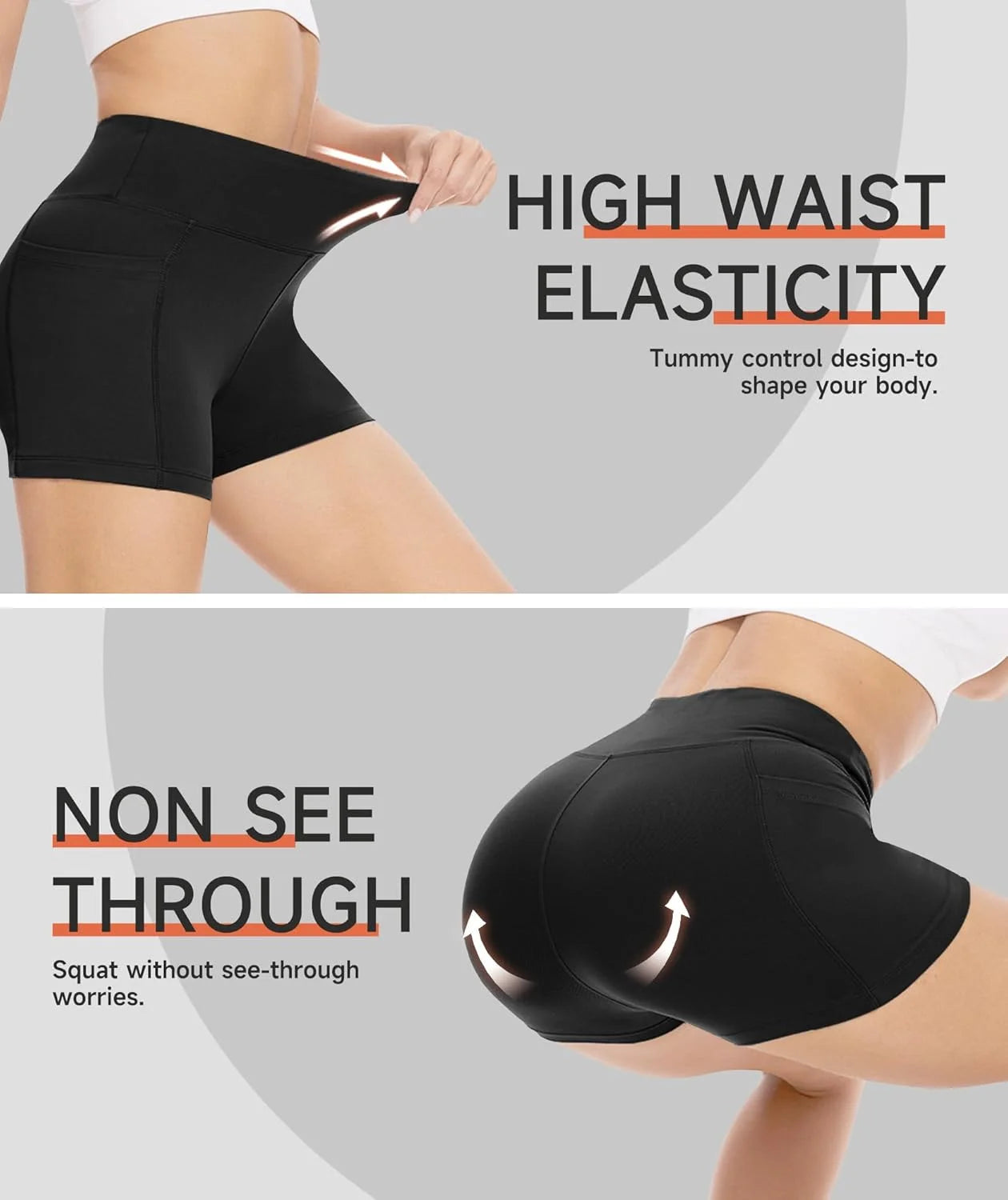 High-waisted, buttock-raising and abdominal-toning sports pants in 5 sets for women. Quick-drying, breathable with pockets.