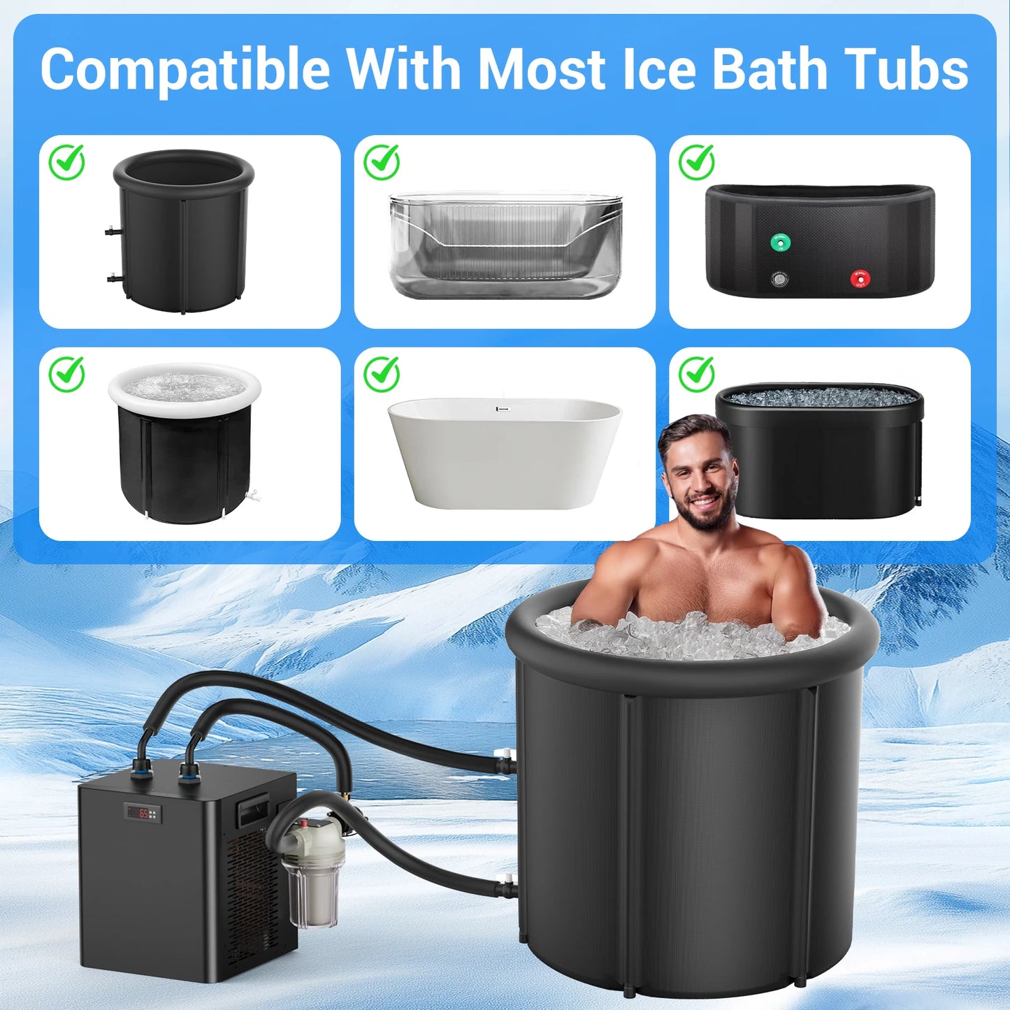 Ice Bath Water Chiller for Cold Plunge Tubs, 1/3 HP Cold Plunge Chiller Built-in Filter & Pump for Ice Bath Cold Therapy Recover