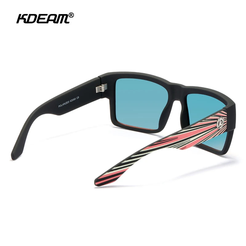KDEAM All Black Polarized Sunglasses Unisex Square Shaped Polarizing Lens Wide Legged Sun Glasses Fishing Driving Men's Shades
