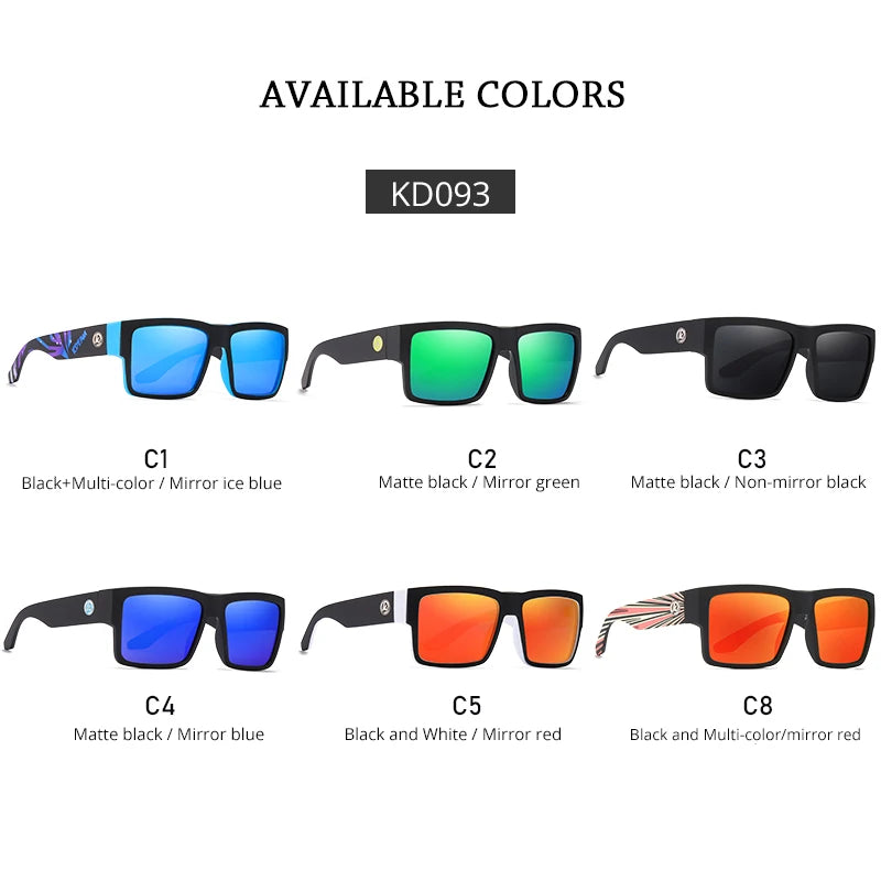 KDEAM All Black Polarized Sunglasses Unisex Square Shaped Polarizing Lens Wide Legged Sun Glasses Fishing Driving Men's Shades