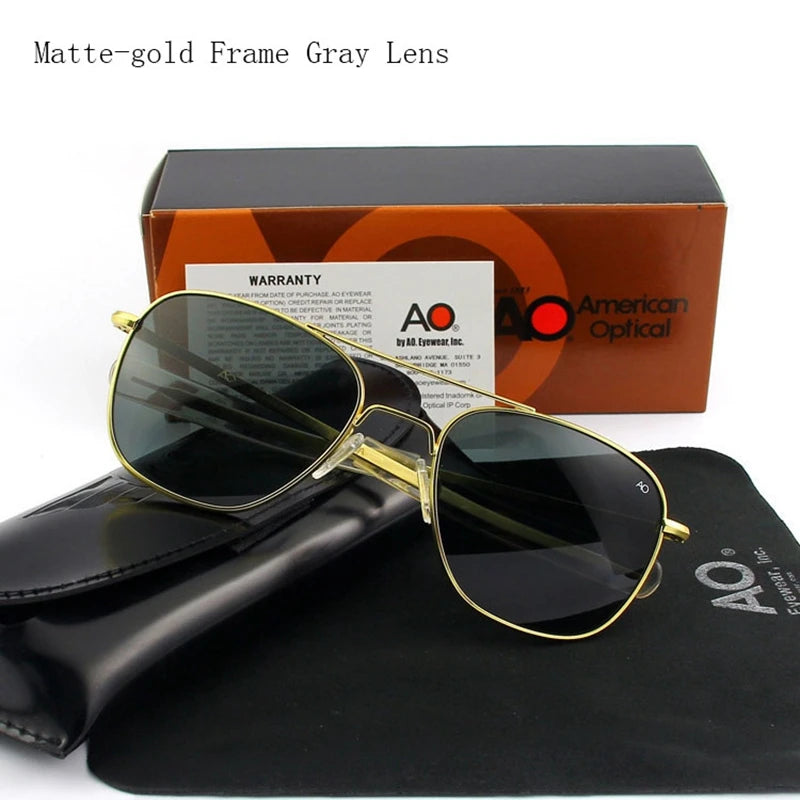 Top Quality American Army Military Pilot AO Sun Glasses Glass Lens Men Brand Designer Driving Sunglasses Male OP55 OP57