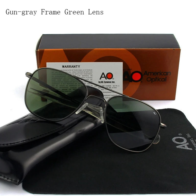 Top Quality American Army Military Pilot AO Sun Glasses Glass Lens Men Brand Designer Driving Sunglasses Male OP55 OP57