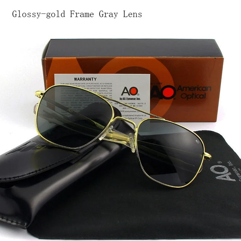 Top Quality American Army Military Pilot AO Sun Glasses Glass Lens Men Brand Designer Driving Sunglasses Male OP55 OP57