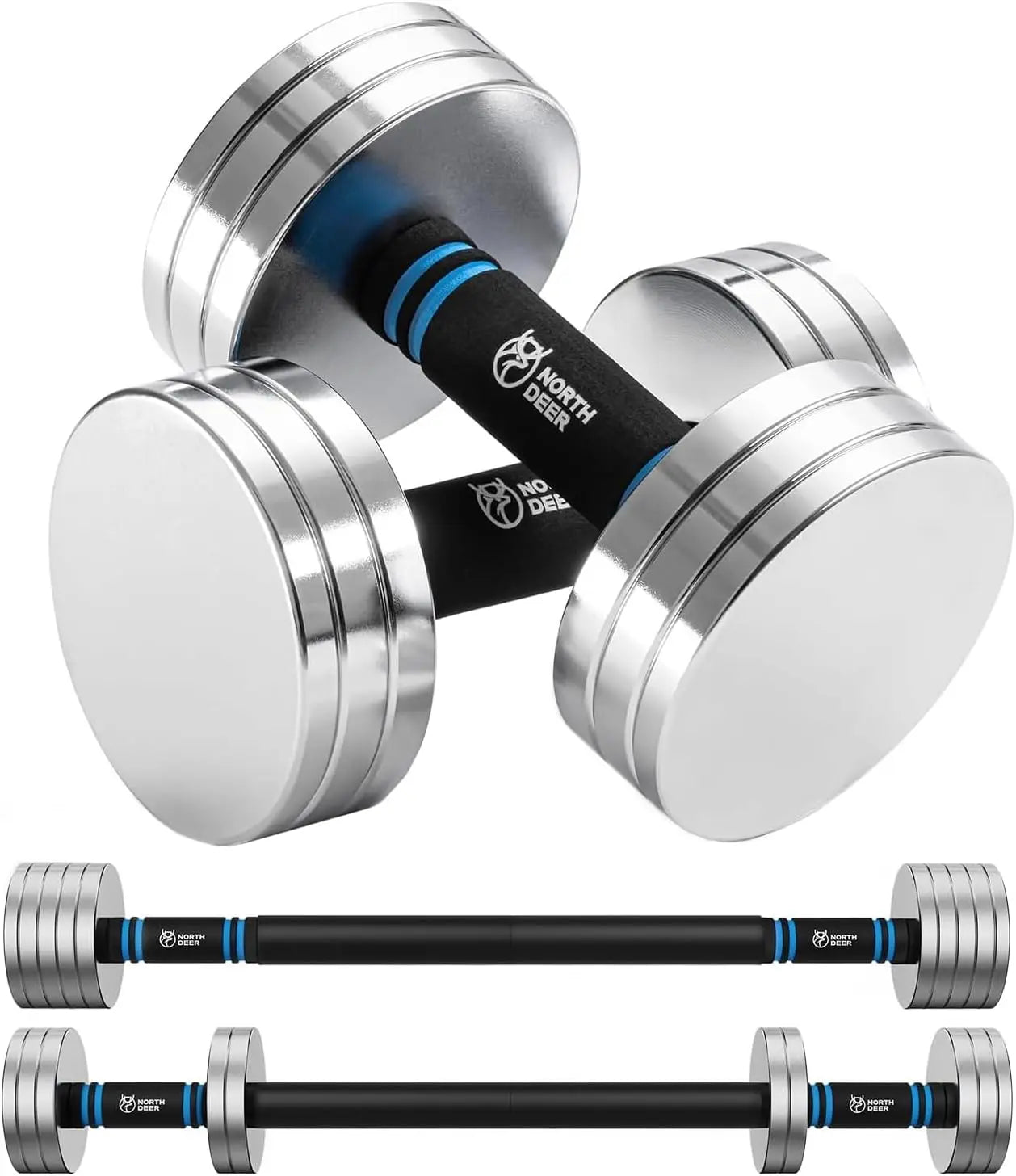 Upgraded Adjustable Steel Dumbbells 40LB / 60LB | 2 in 1 Dumbbell Barbell Set for Home Gym Workout - Compatible with V1.0 Dumbbells