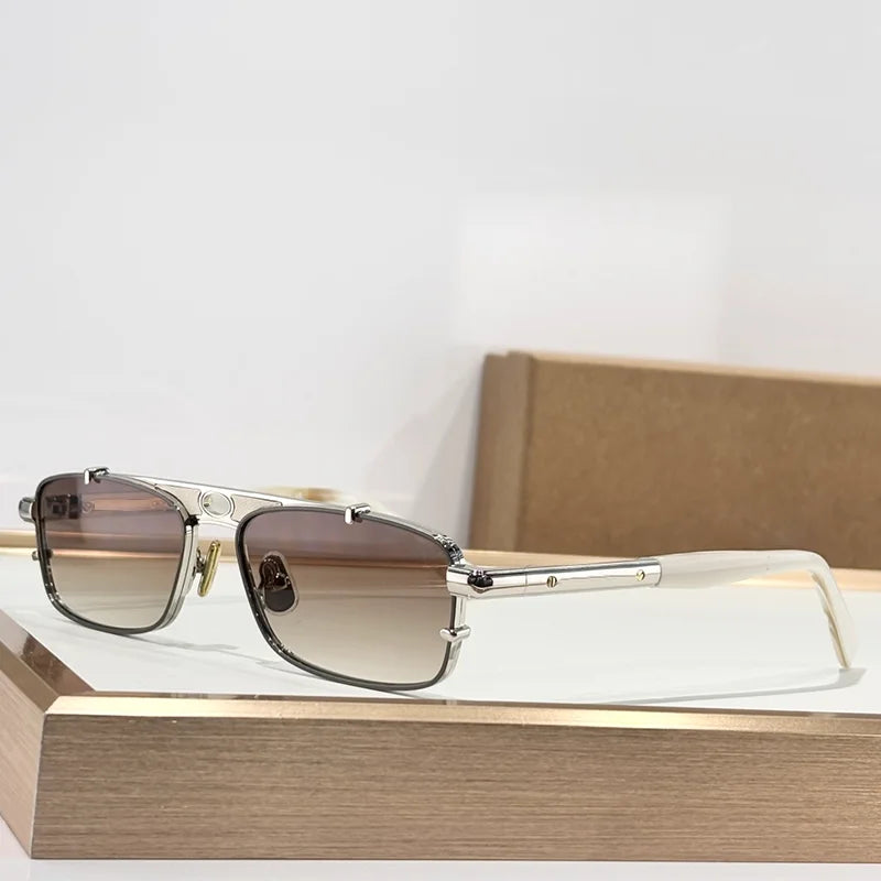 Vintage Craft Square Tortoise Sliver Pilot Sunglasses for Men Light Luxury Top Quality Double Bridge Alloy Soalr Glasses