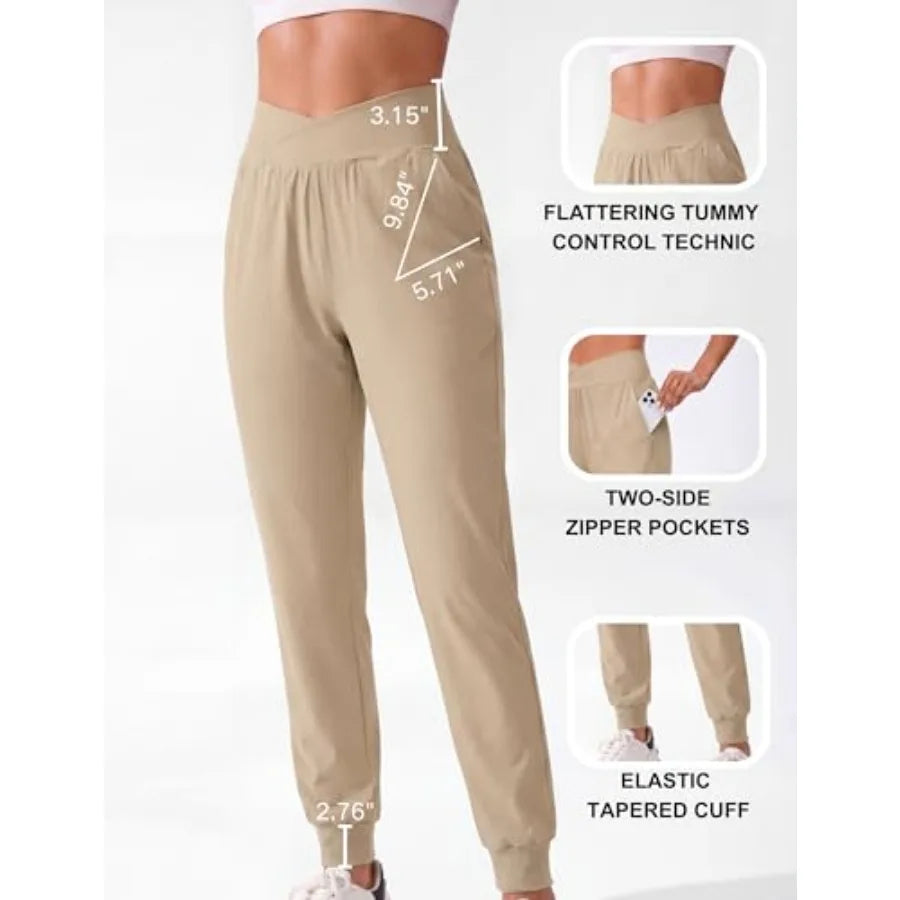 BMJL Women's High Waisted Joggers with Pockets - Soft Lightweight Cross V Waist Active Pants for Running Workout Sweatpants