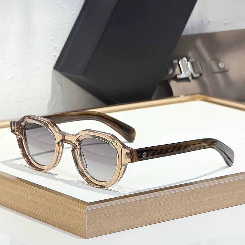 ATRIA Men's Vintage Crystal Green Special Shaped Sunglasses Designer Craft Niche Retro Thick Acetate Solar Glasses for Male