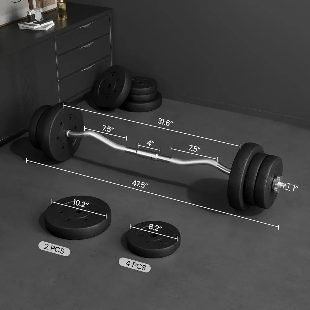 55-Pound Curling Bar Set with Weights for Home Gym Strength Training