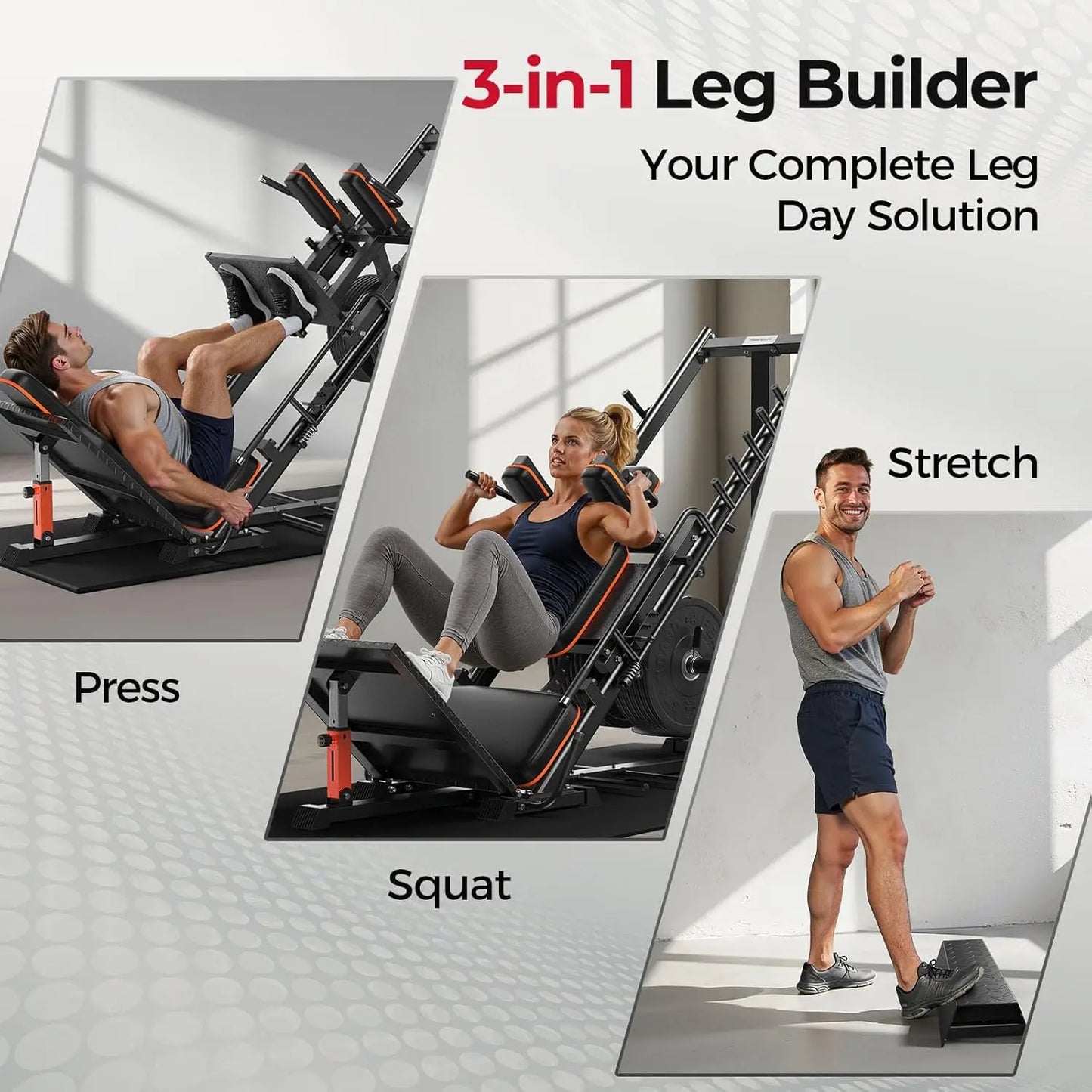 FED Fitness 3in1 Leg Press Hack Squat Machine With Ultra Quiet Pulley