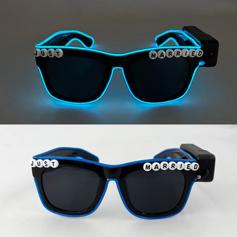Glowing Just Married Glasses LED Heart Sunglasses Romantic Eyewear for Wedding Couple Lovers Bridal Party