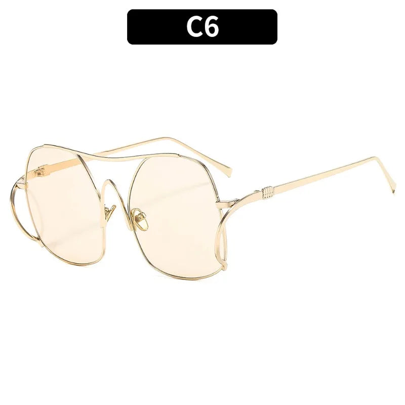 Fashion Polygon Oversized Sunglasses Women Luxury Brand Metal Sun Glasses Personality Outdoor Retro Eyeglassess Uv400 Men