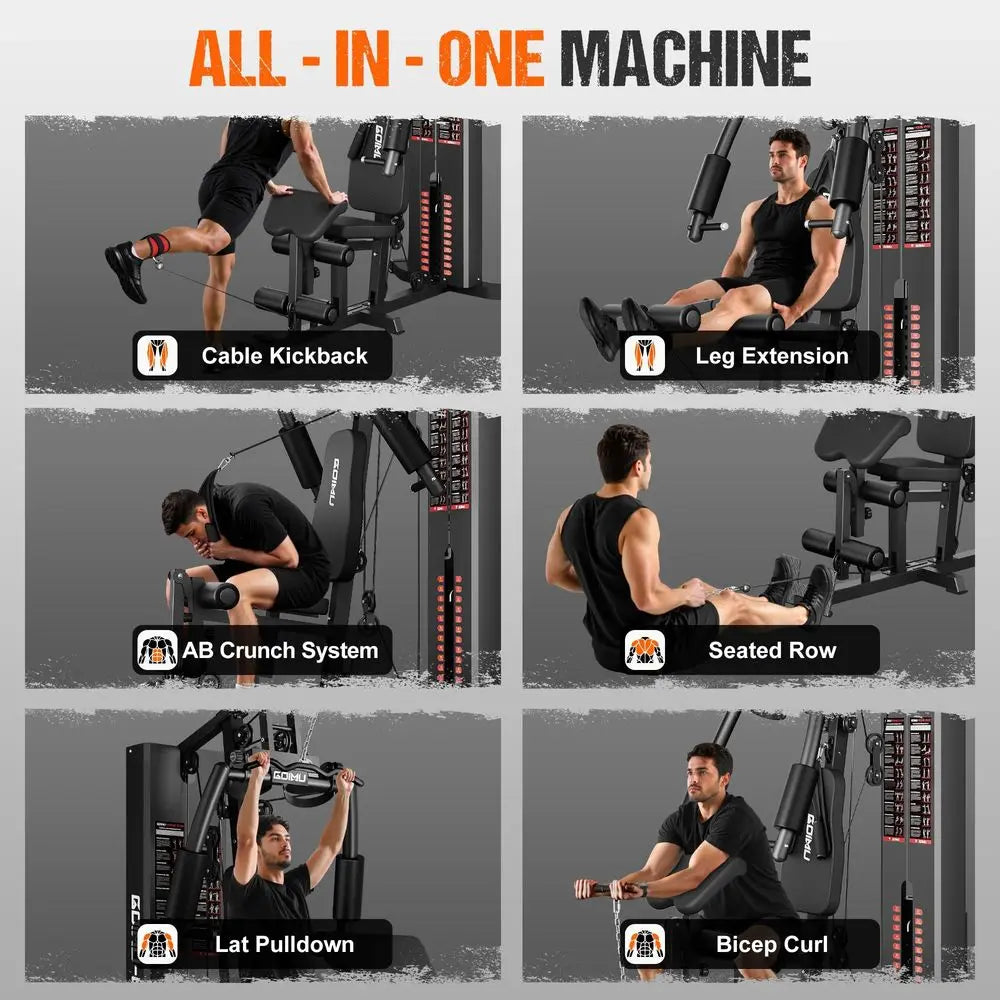 Gym, M1 Workout Station with 140LBS Weight Stack, Multifunctional Home Gym Equipment with Pulley System for Full Body Strength