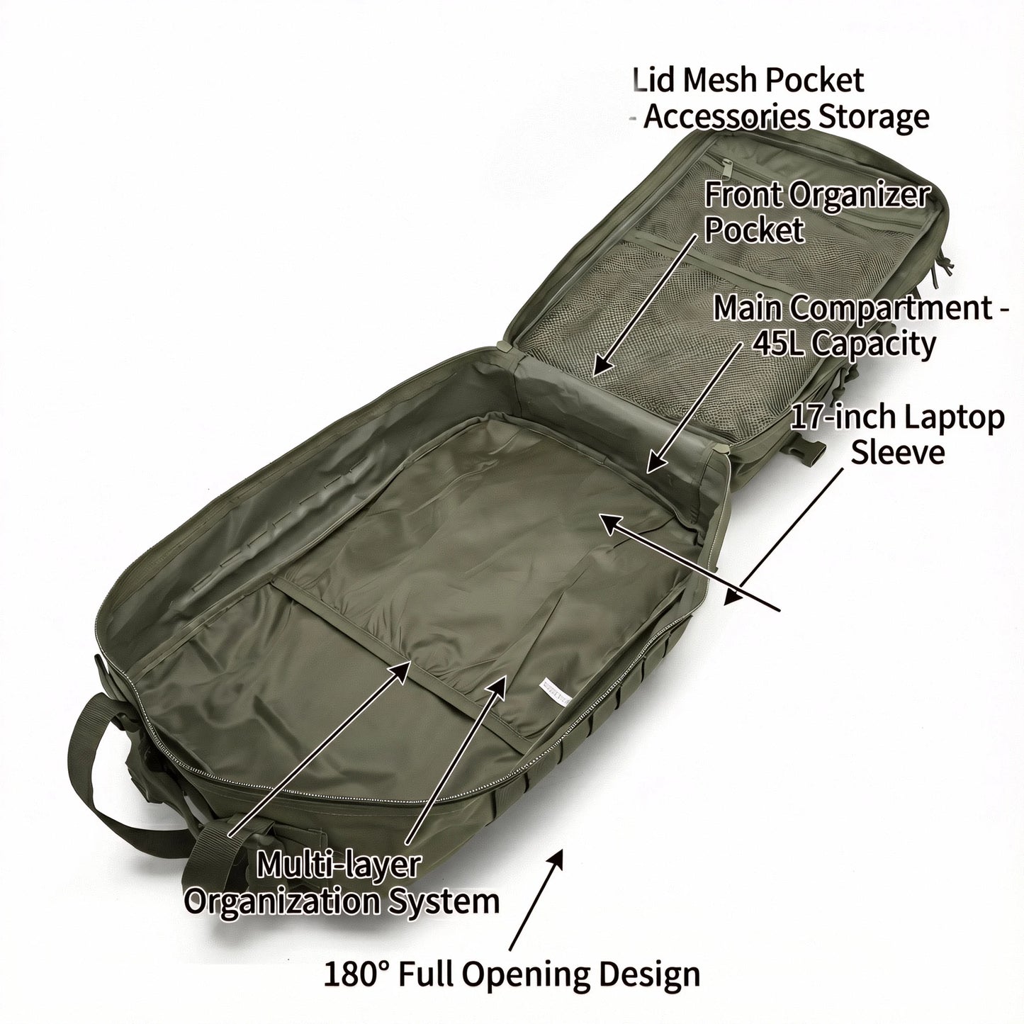 45L Tactical Gym Backpack Molle Water Resistant Sports Bag Large Capacity Training Fitness Workout Pack Men Women Travel Hiking Camping Rucksack Durable Multi Pocket Basketball Football Yoga Shoes Bag Weekend Trip Duffel Dayp
