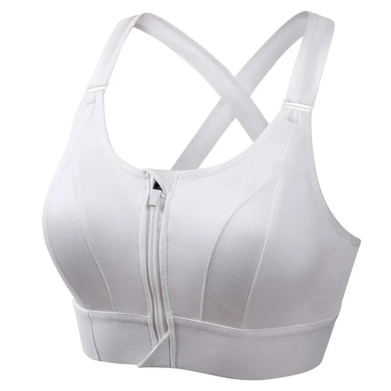 Women Sports Bras Tights Crop Top Yoga Vest Front Zipper Plus Size Adjustable Strap Shockproof Gym Fitness Athletic Brassiere