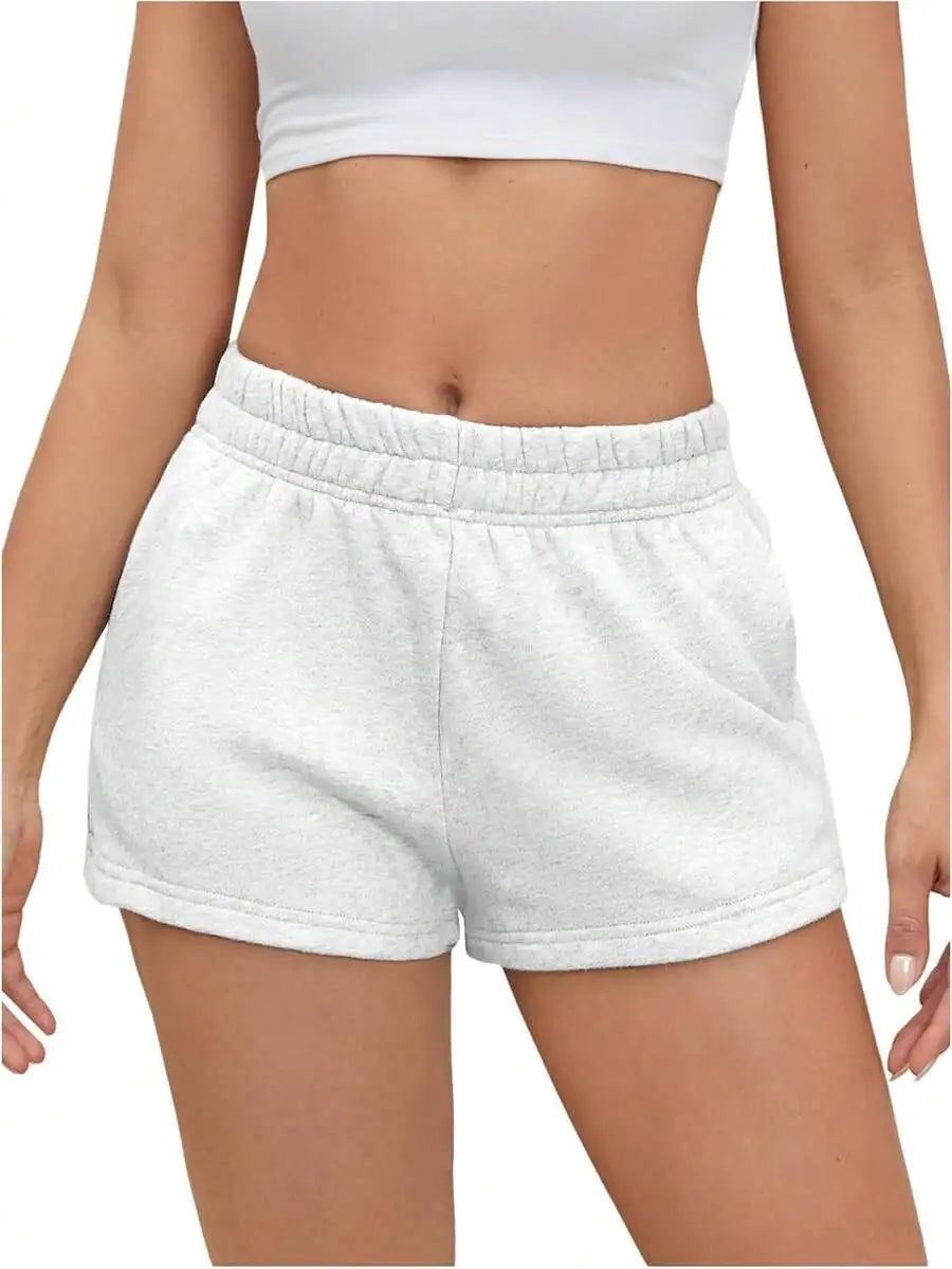 Womens High Waist Elastic Sweat Shorts With Pockets Casual Lounge Running Yoga Shorts