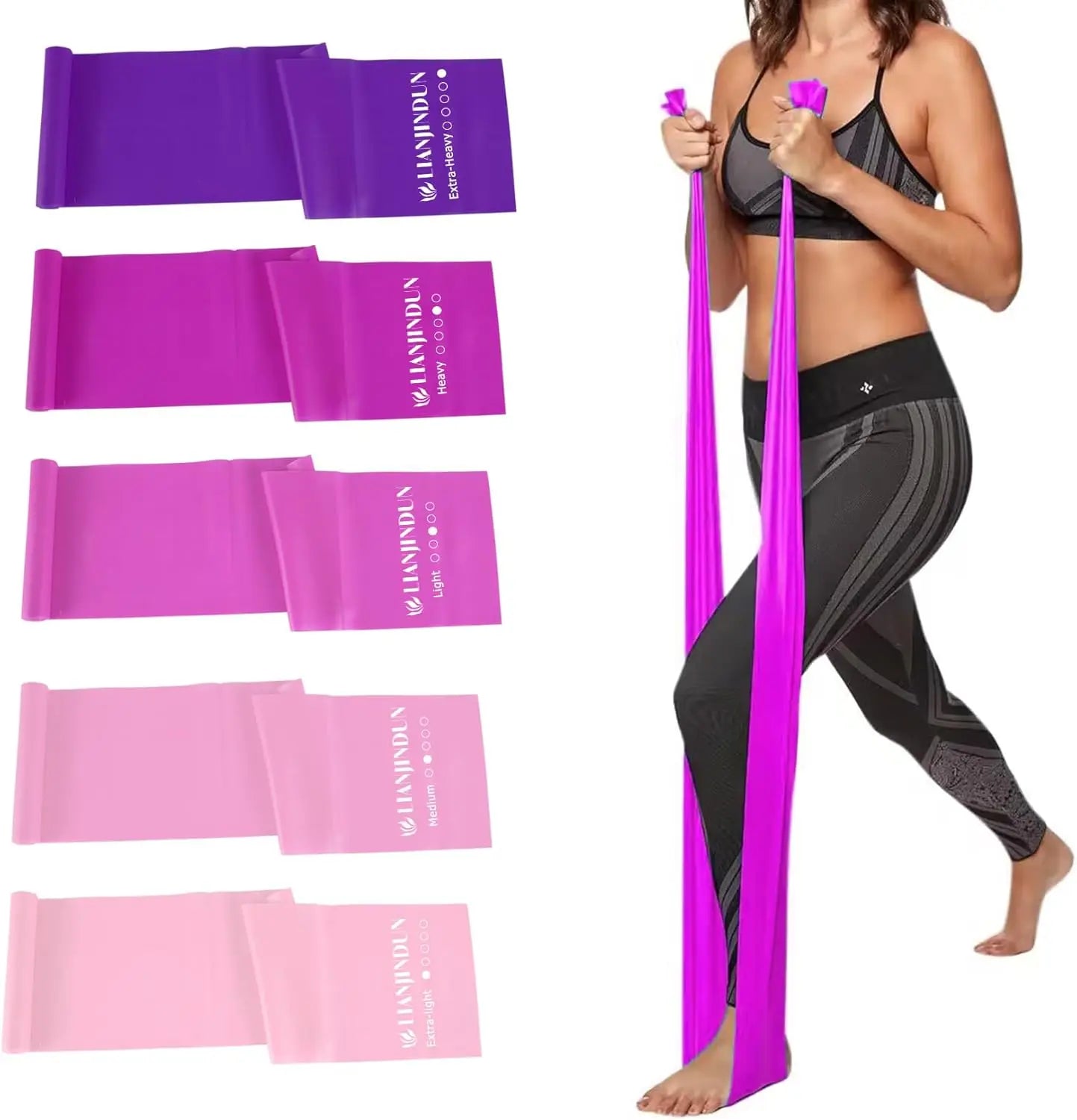 5 Pcs Professional Resistance Bands. Latex-Free, Pilates Band, Work Out Bands, Stretch Bands for Working Out Women or Men, Exerc