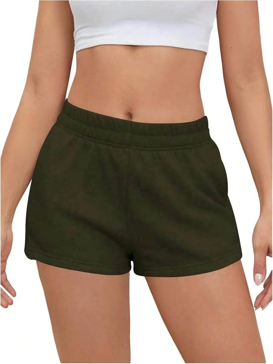 Womens High Waist Elastic Sweat Shorts With Pockets Casual Lounge Running Yoga Shorts