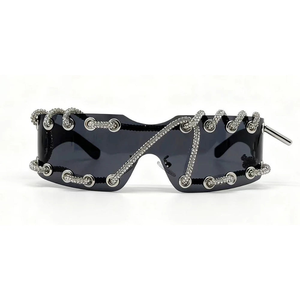 Punk Hip Hop Style Handmade Flash Diamond Sunglasses Y2K Rivets Rimless Retro Black Sunglasses Party Party Accessories