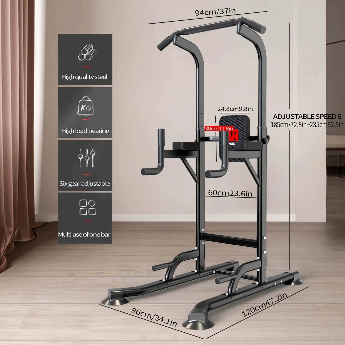 Djustable Height Power Tower Dip Station, Multi-Functional Strength Training Fitness Workout Station, Pull Up Bar Station For Home Gym