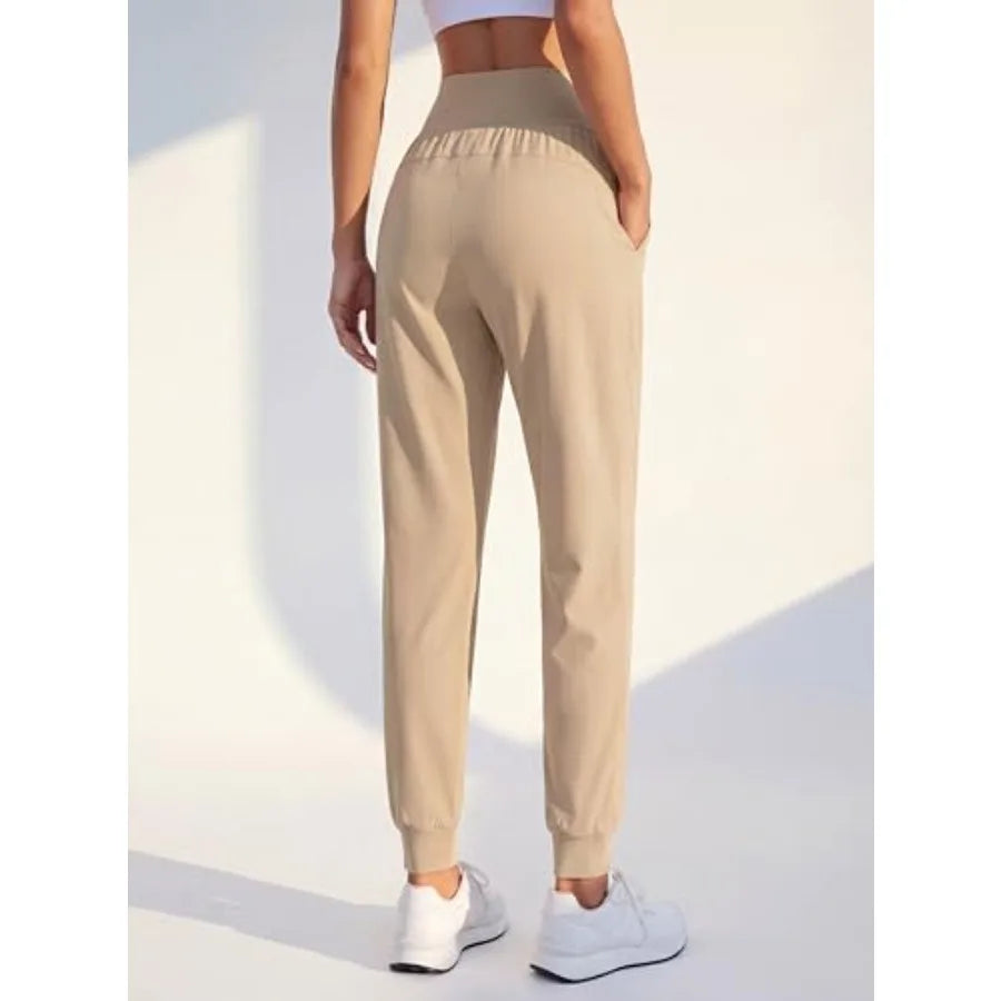 BMJL Women's High Waisted Joggers with Pockets - Soft Lightweight Cross V Waist Active Pants for Running Workout Sweatpants