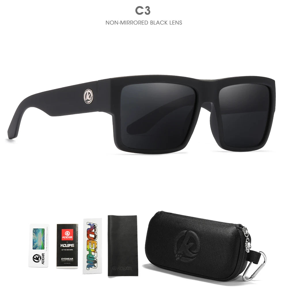 KDEAM All Black Polarized Sunglasses Unisex Square Shaped Polarizing Lens Wide Legged Sun Glasses Fishing Driving Men's Shades