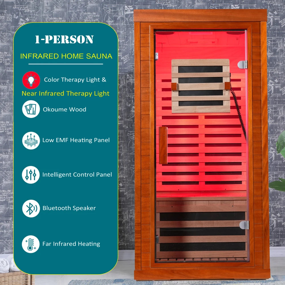 Okoume Glass Door Far Infrared Sauna With Red Light Therapy And Low EMF